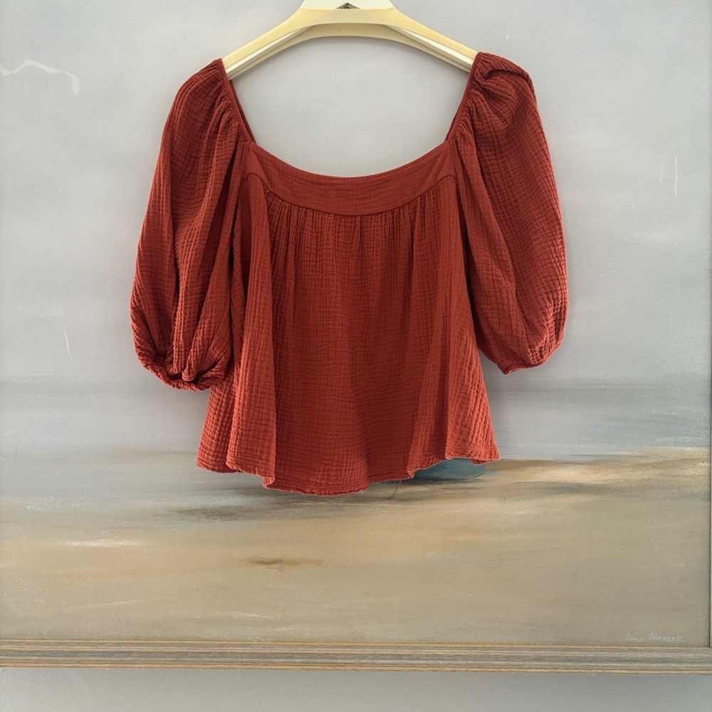 Nation LTD Terracotta Puff Sleeve Blouse